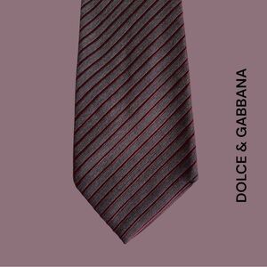 Dolce & Gabbana Men's Gray Burgundy Silk Wool Striped Tie